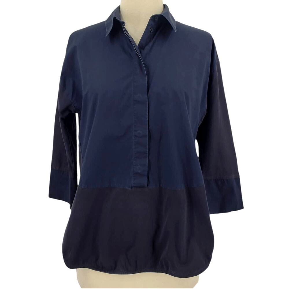Cos Color Block Button Front Top Navy & Black - image 1